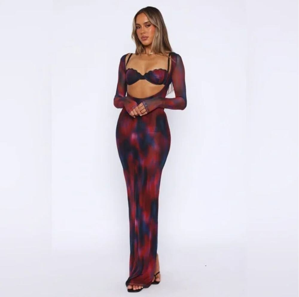 White Fox Let Me Think Long Sleeve Maxi Dress Raspberry Rhapsody XL *no bra*